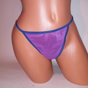 Passion Forever Panty Thong Purple Blue Solid Sheer V String New Without Tags  *
